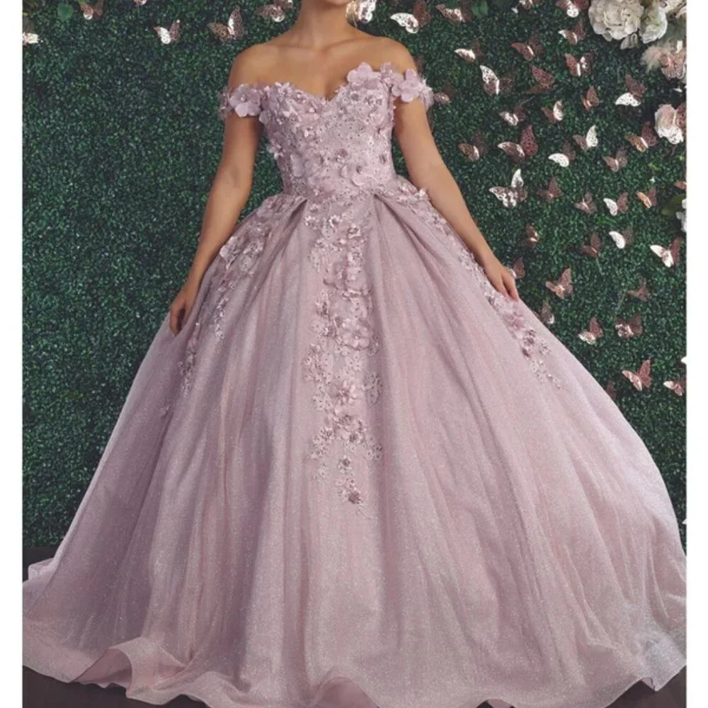 rose gold sweet 16 dresses Peach Tulle Beaded Long Evening Prom Dresses, Cheap Custom S  SposaDresses Finished with a horsehair hem Sweetheart Neck Pink Quinceanera Dress
